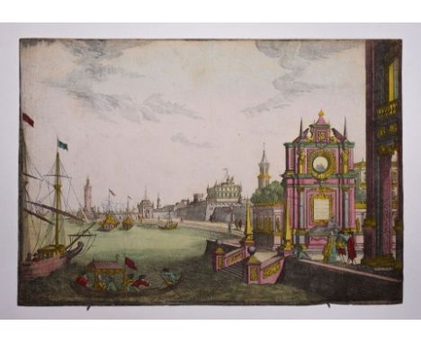 17th Art Old Print Engraving Color Gravure Decor City Neapal Italy Architecture, Engraving - paper, Print, 1788 year, size 42