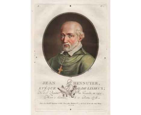 "Jean Hennuyer, Eveque de Lisieux" - Jean Hennuyer, eveque de Lisieux (1497-1578) Portrait, Engraving - paper, Print, 1788 ye