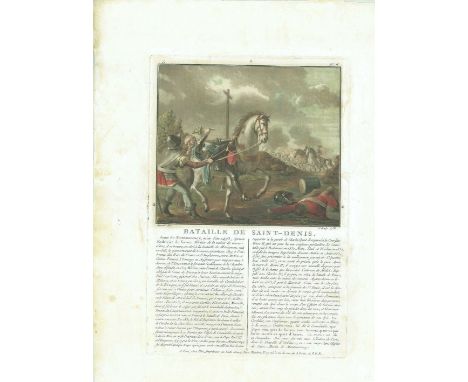 17th Old Print Antique Original Color Gravure The Battle Of St. Denis 1567, 1788 Year, Engraving - paper, Print, 1788 year, A