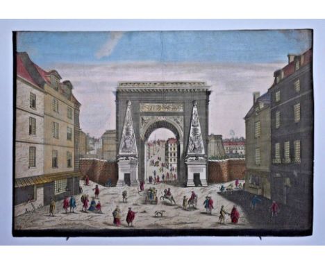 17th Art Old Print Engraving Color Gravure Fomous Triumphal Arch In Paris France, Engraving - paper, Print, 1788 year, Size 4