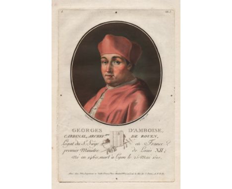 "Georges d'Amboise, Cardinal, Archev.que de Rouen" - Georges d'Amboise (1460-1510) cardinal Louis XII Kardinal Portrait, Engr