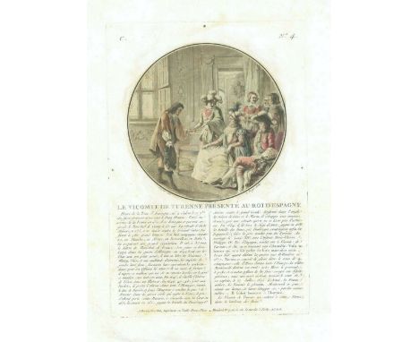 17th Old Print Antique Original Color Gravure Viscount Turenne King Philip Spain, Engraving - paper, Print, 1788 year, Author
