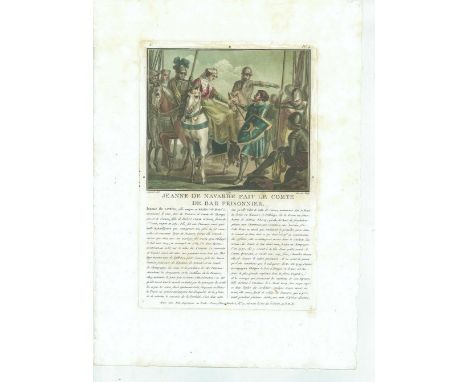 17th Old Print Antique Original Color Gravure Jeanne Navarre Bar Prisoner 1787, Engraving - paper, Print, 1788 year