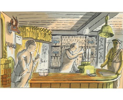 Edward Bawden (1903-1989), original colour lithograph on paper, The Bell, from Life in an English Village, printed at the Cur