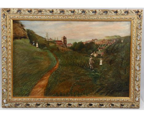19th century oil on canvas, children blackberry picking Hastings, unsigned, 41cm x 61cm, framedNo canvas damage or repairs, v
