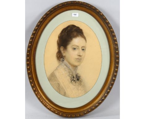 19th century coloured pastels, portrait of a woman, unsigned, 48cm x 35cm, framedGood condition 