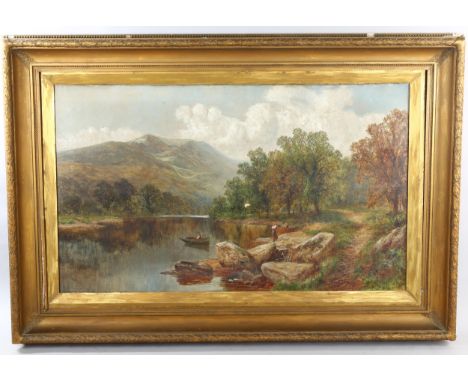 Charles Shaw, large 19th century oil on canvas, rural lake scene, signed, 76cm x 127cm (30" x 50"), original frameSeveral pat