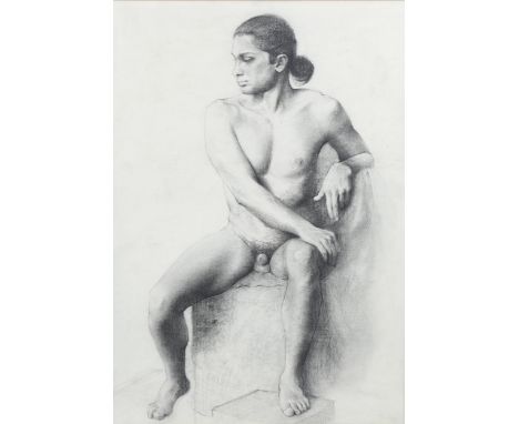 Charcoal on paper, nude portrait, unsigned, 65cm x 46cm, mountedGood condition 