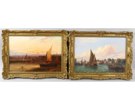 Arthur Gordon, pair of oils on canvas, Thames scenes near Putney, signed and dated 1884 and 1886, 36cm x 52cm, framedThe suns