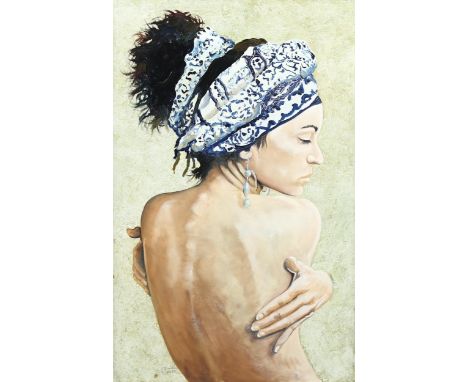 Clive Fredriksson, oil on board, portrait of a woman, 72cm x 46cm, framed 