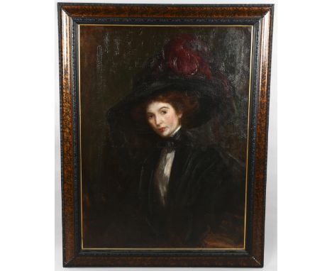 James Jebusa Shannon (1862 - 1923), oil on canvas, portrait of a woman wearing a bonnet, thought to be the artist's wife, 102