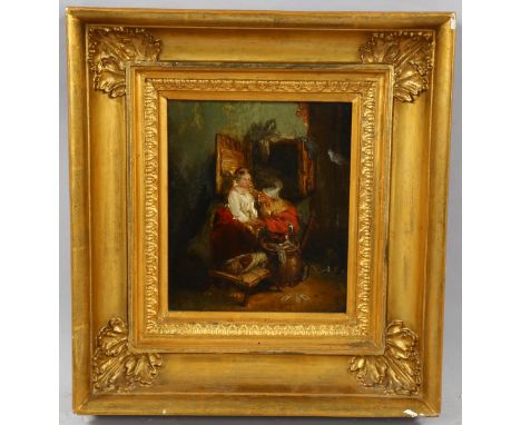 19th century oil on wood panel, the fortune teller, unsigned, 24cm x 20cm, framedNo splits or repairs to the panel, signs of 