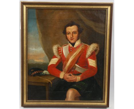 19th century oil on canvas, portrait of Highland soldier, unsigned, 45cm x 36cm, framedNo canvas damage patches or repairs, s