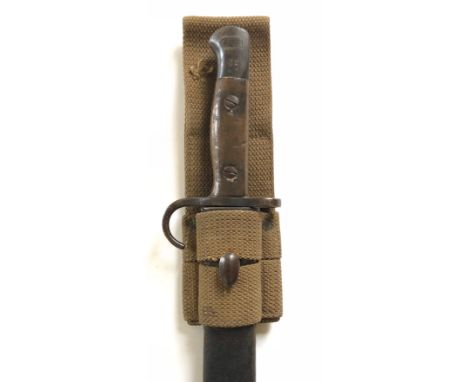 2nd Bn Middlesex Regiment 1907 Hook Quillon Bayonet 1st Pattern Scabbard. A scarce second year of production example. 17 inch