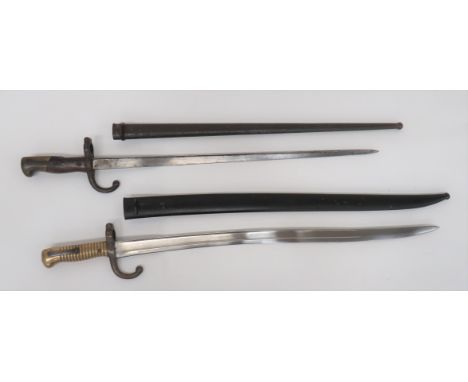 Two French Bayonets consisting chassepot bayonet. &nbsp;22 1/2 inch, single edged, yataghan blade with large fuller. &nbsp;Ba