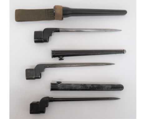 Three Various WW2 No 4 MKII Spike Bayonetsconsisting No 4 MKII spike bayonet, contained in blackened steel tubular scabbard .