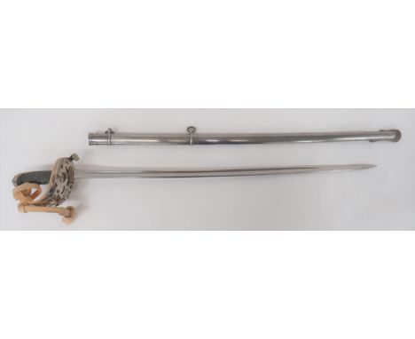 Household Cavalry 1882/92 Trooper's Sword32 inch, single edged blade with large fuller.  Polished nickel plated steel, scroll