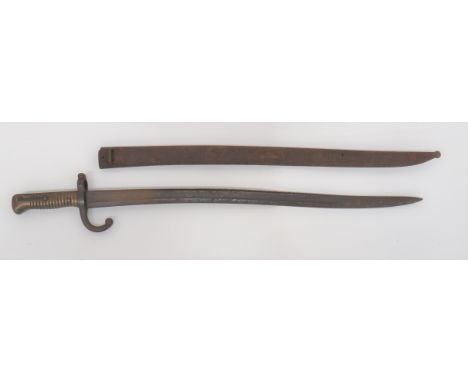 French Chassepot Bayonet22 1/2 inch, single edged, yataghan blade with large fuller. Rear edge with faint maker's details.  S