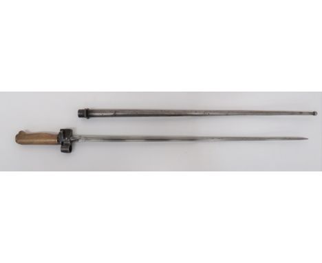 Model 1886/93/16 Lebel Bayonet20 1/2 inch, cruciform blade.  Steel muzzle ring with locking catch.  Brass grip.  Contained in