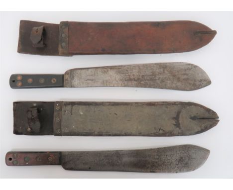 Two WW2 Pattern British Machetes consisting 14 1/2 inch, single edged blade marked "J.J.B. 1943" with broad arrow.  Composite