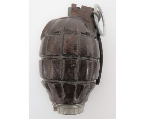 Inert British No 36 Grenadebrown lacquered fragmentation body with maker "K".  Pressed steel top lever and safety ring.  Allo