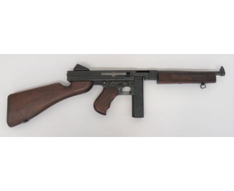 Deactivated American MIAI Thompson Sub Machine Gun11 inch, .45 cal, blackened steel barrel with front blade sight.  Blackened