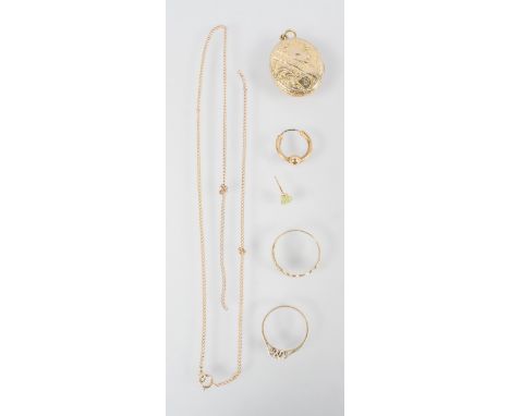 A collection of jewellery to include: A (9ct stamped) engraved locket with chain; A (9ct hallmarked) illusion set diamond rin