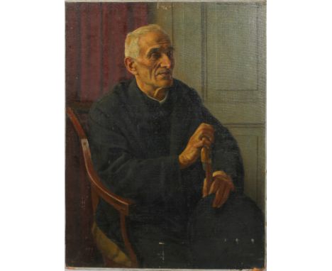 Giorgio Matteo Aicardi (1891-1984), Portrait of a gentleman seated, oil on board, titled 'pdre Bracco oa Celle', 1940 and sig