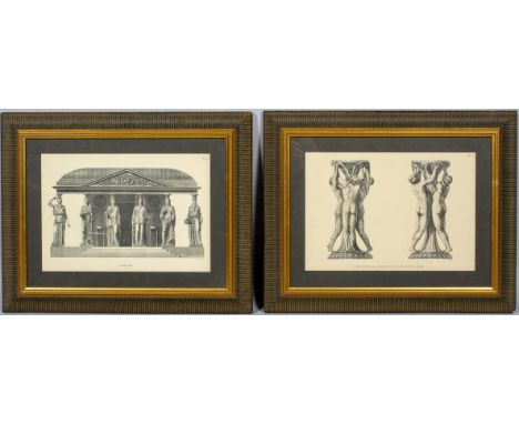 Two prints, after Piranesi, 'Cariatides, Pl, '64, and 'Magnifique Vase Compose d'un Groupe de Trois Femmes, Pl, '79', mounted