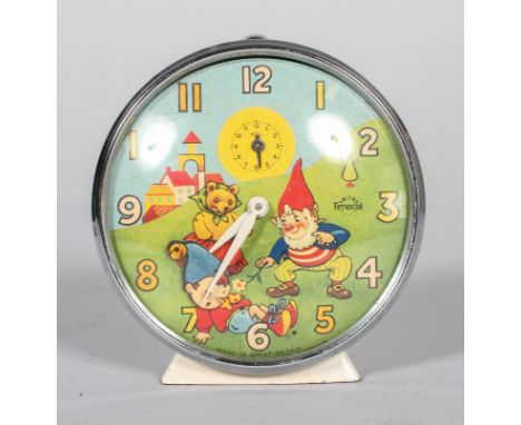 A vintage 20th century Noddy alarm clock (Smith's Timecal), stamped QL3036 W&amp;E/2, with chrome rim and cream painted back,
