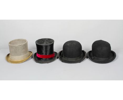 Four gentleman's vintage Bowler/Top hats, comprising : a 'Character Headwear/City Style' bowler hat; an Arthur Quant, Bristol