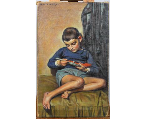 Giorgio Matteo Aicardi (1891-1984), Portrait of a young boy, the artist's son Francesco Aicardi, holding a gun, oil on canvas