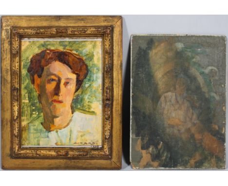 Giorgio Matteo Aicardi (1891-1984), Portrait of a lady, oil on card, signed lower right, and dated 1900, 32cm x 23cm; togethe