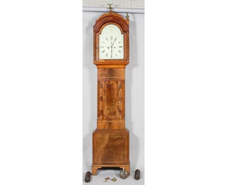 A Victorian mahogany and oak cased long case clock, late 19th century, the enamelled dial inscribed 'J Eames' with blue and s