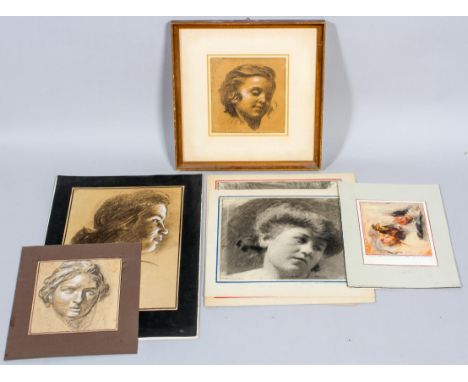 Giorgio Matteo Aicardi (1891-1984) A portrait of a young girl, charcoal, signed lower left, 18cm x 17cm; together with a grou
