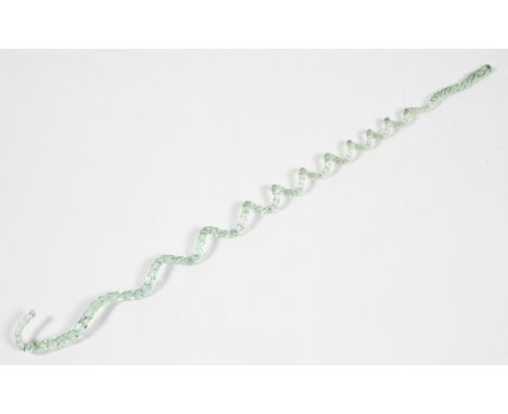 A Victorian glass spirally twisted walking stick of stretched and coiled form, 103cm long