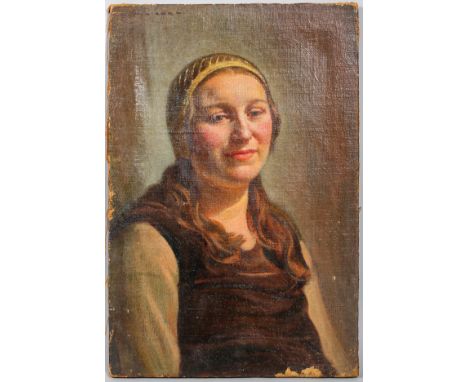 Giorgio Matteo Aicardi (1891-1984), Portrait of a lady, oil on canvas, signed upper left, 60cm x 39.5cm, un-framed Artists St