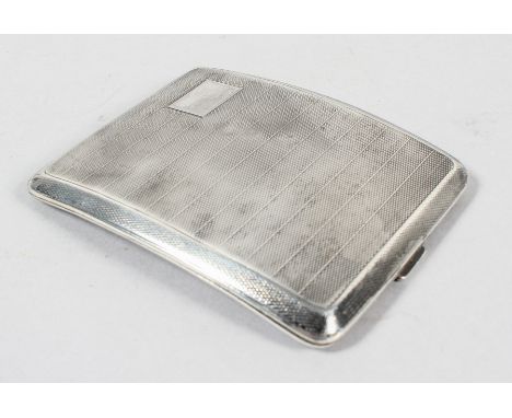 An engine turned decorated shaped silver case with gilt interior, Continental marks, Birmingham 1930, 8cm x 10cm, 115 grams