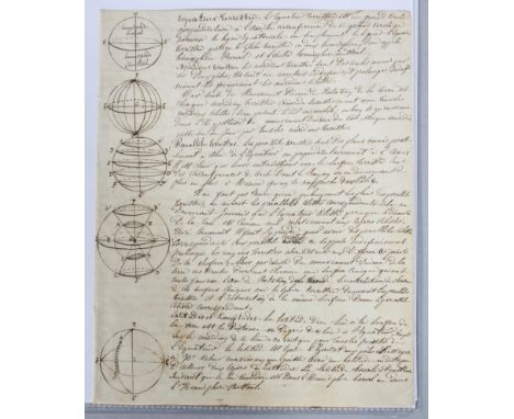 Four French academic inscribed manuscript leaves on the Study of Astronomy and Geography.mid 19th century, each two sided she