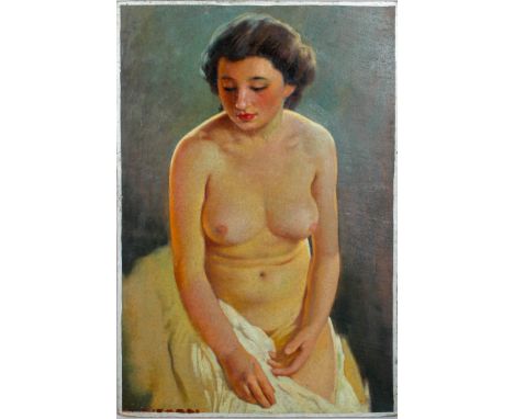 Giorgio Matteo Aicardi (1891-1984), Life study of a nude lady, oil on board, signed lower left, 58cm x 40cm, un-framedArtists
