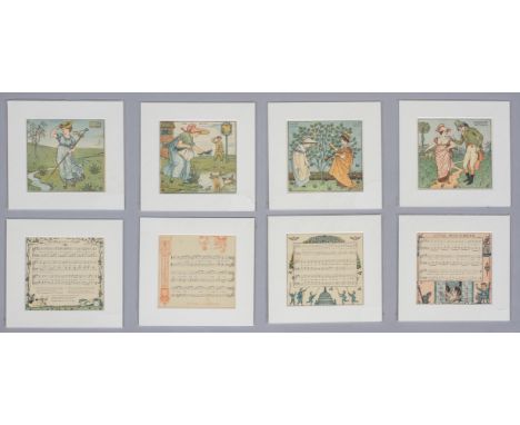 After Walter Crane, four mounted Children's illustrations, circa 1910, and four similar mounted Nursery Rhymes (8)