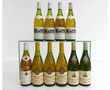 4 bts Montagny 1er Cru 1985 Steinmaier et Fils 1 ms, 2 lms, 1 ls, sl bs, sl stl, sl crusted foils 1 bt Rully Chardonnay 1985 