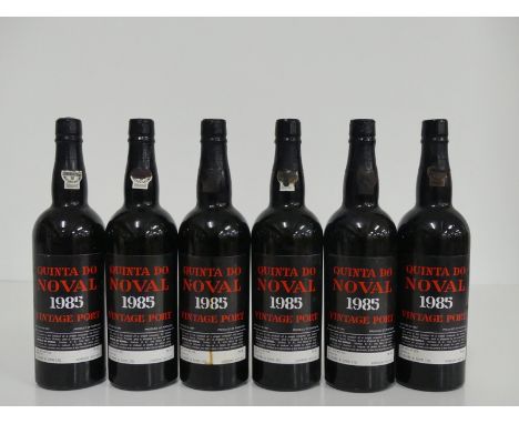 6 bts Quinta do Noval  1985 Vintage Port owc- (12 bt- split lid) 3 vts, 1 ts, 1us, 1 ms/us