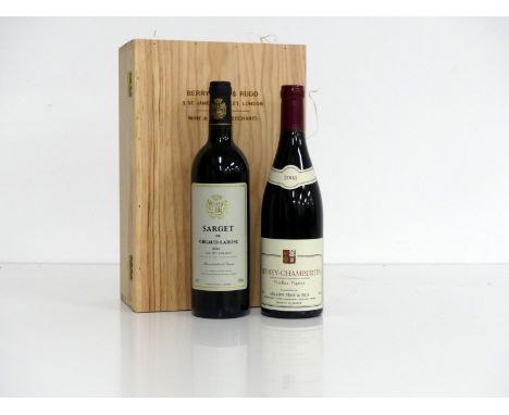 1 bt Sarget de Gruaud-Larose 2000 St-Julien hf 1 bt Gevrey Chambertin V.V. 2008 Sérafin Père et Fils hf Above two bottles in 