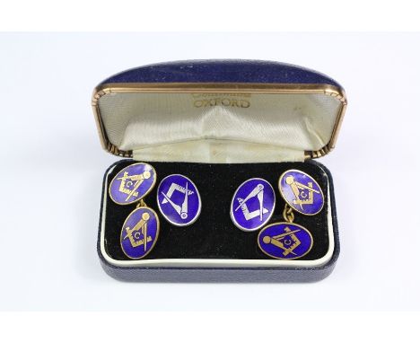 A pair of gentleman's silver and enamel cufflinks, together with another pair of yellow metal Masonic cufflinks (2)