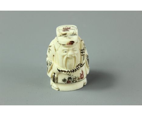 Antique Chinese stained bone netsuke, approx 5 cms, depicting a sage.&nbsp;