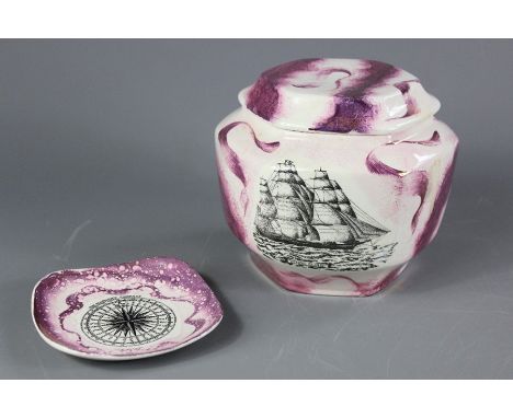 Lustreware ginger jar and cover. The jar depicting 'Mariners compass' approx 15 cms h, together with a Lancaster &amp; Sandla