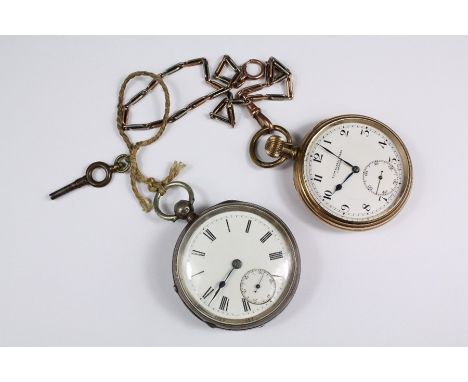 Two Pocket Watches, including a gold plated Thomas Russell &amp; Son Liverpool pocket watch with white enamel numeric dial an