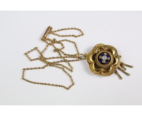Antique 14ct yellow, diamond, enamel and opal pendant. The pendant set with a central opal approx 2.5mm with four 1pt rose-cu
