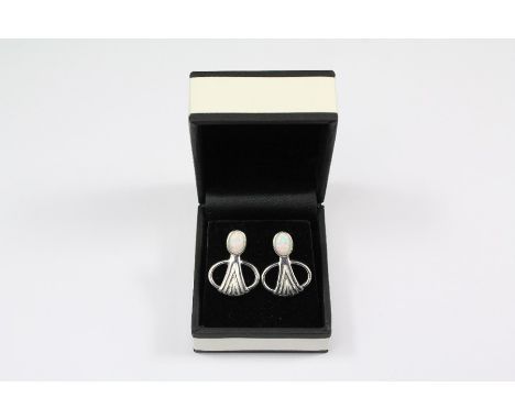A pair of silver and opal drop earrings, approx 2.5 cms.&nbsp;